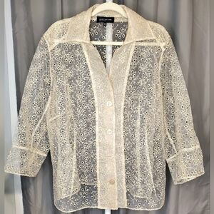 Jones New York Sheer Embroidered Top
